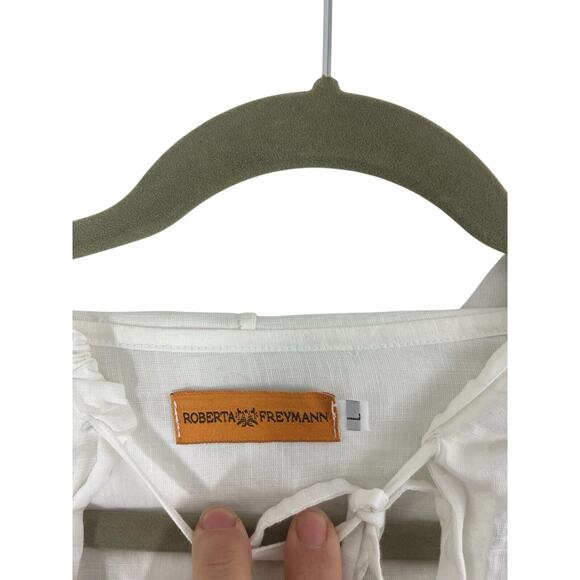 Roberta Freymann Women's Tunic Coverup V Neck White Embroidered Large Resort 90s - Picture 9 of 11